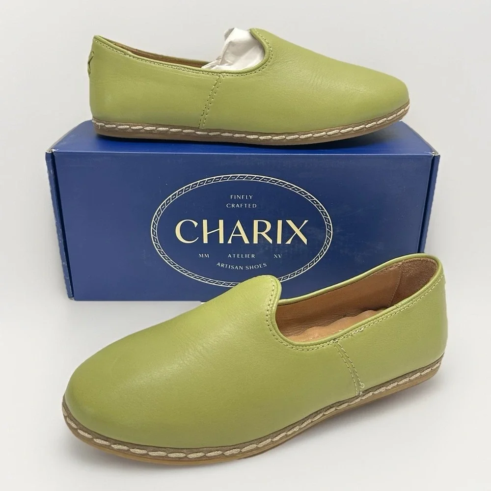 Charix Shoes Women's Pistachio Slip-On Leather Flats Size EU 39.5 US 9 Casual